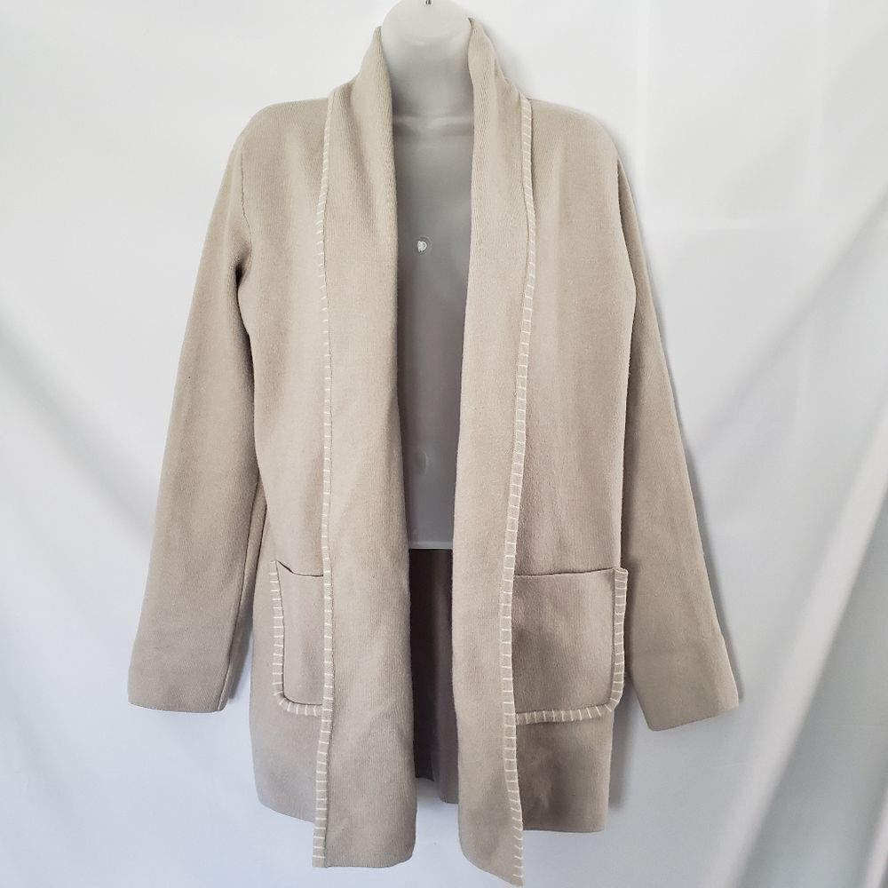 Magaschoni Tan Tunic Length Open Front Cardigan sz Small